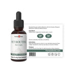 Flaske med CBD olie til katte fra Formula Swiss med pipette på hvid baggrund